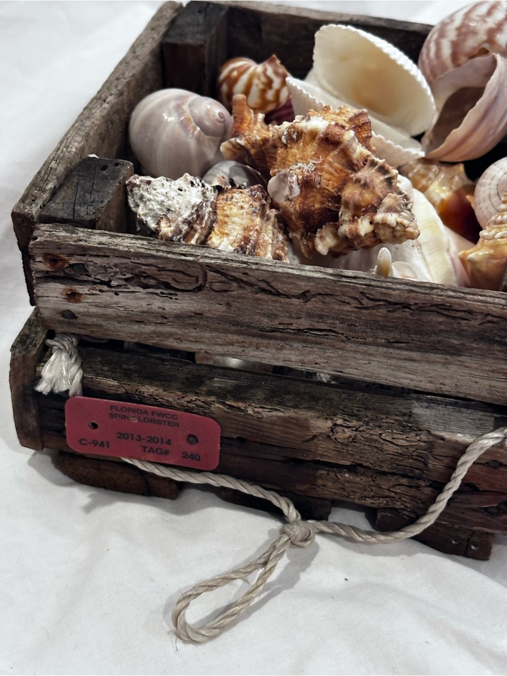 Decorative Rustic Wooden Lobster Crate with Seashells